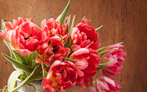 Pink tulips close-up in a vase