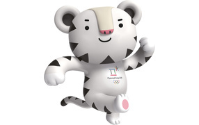 Белый тигр Сухоран талисман зимних олимпийский игр 2018 на белом фоне