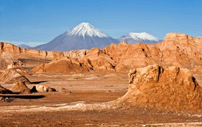 Atacama desert and snow-capped volcano, Chile