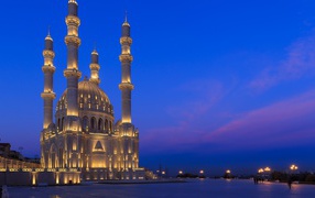 The Heydar Mosque at night, Baku. Azerbaijan