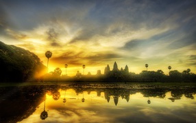 The temple complex of Angkor Wat at sunrise