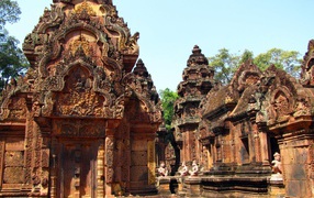 The walls of the ancient temple of Banteay Srei, Cambodia