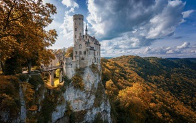 Ancient castle of Liechtenstein on the cliff, Germany