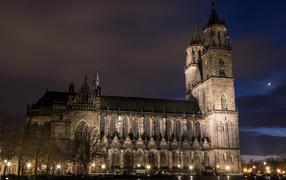 Old Magdeburg Cathedral at night, Germany