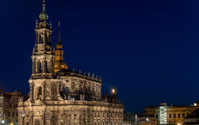 The ancient Hofkirche Cathedral at night, Dresden. Germany