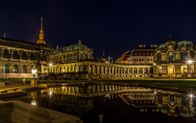 The ancient palace of Zwinger in the light of the night lights, Dresden. Germany