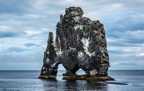 An unusual rock of Khvitserkur, the Watnness Peninsula. Iceland