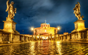 Beautiful castle of the Holy Angel in the evening, Rome. Italy