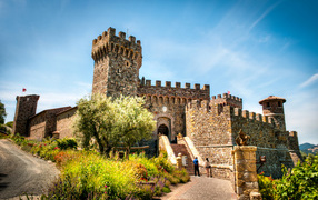 Castle Castello di Amorosa against the blue sky, Tuscany. Italy