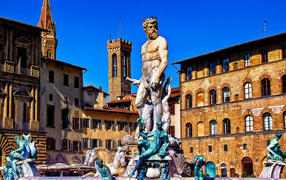 Fountain of Neptune in Piazza della Signoria, Italy. Florence