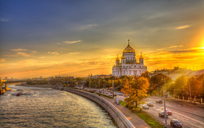 Christ the Savior Cathedral on a sunset background, Moscow. Russia