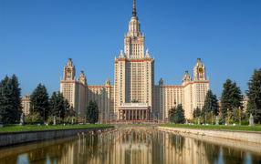 Fountain near the building of Moscow State University, Russia