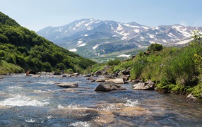 The picturesque mountain stream, Kamchatka, Russia 
