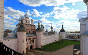 View of the Rostov Kremlin under the beautiful sky, Russia