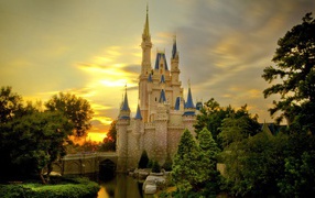Cinderella Castle at sunset, Disneyland, California. USA