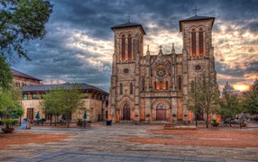 The Cathedral of San Fernando under the beautiful sky, the city of San Antonio, Texas. USA