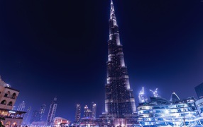 Burj Khalifa night skyscraper, Dubai. United Arab Emirates
