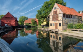 Old town on the water of Århus, Denmark
