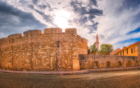 View of the ancient Larnac Castle under the beautiful sky, the Republic of Cyprus