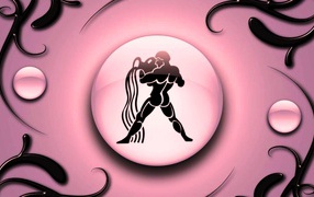 Aquarius on a pink background with black ornament