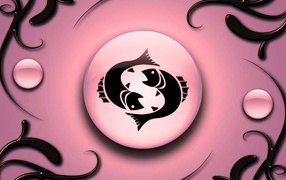 Pisces on a pink background with black ornament
