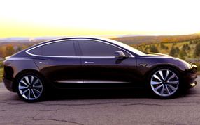 Черный электромобиль Tesla Model-3 2017 год 