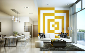 Светлая гостиная с большим окном на балкон