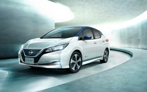 Electric car Nissan Leaf on the road