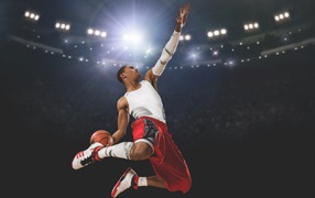 Jump ball basketball player Derrick Rose