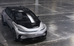 Silver electric car Faraday Future FF 91, 2017