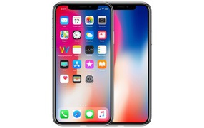 Стильный тонкий смартфон iPhone X, 2017 на белом фоне