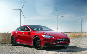 Tesla Model S electric car, red
