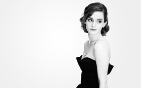 Young actress Emma Watson in black and white photo