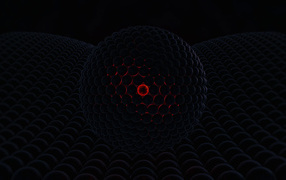 Черный шар со светящимся центром на черной поверхности 3д графика