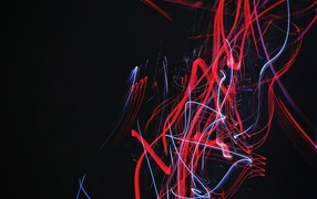 Красные и синие волны на черном фоне, 3д  графика