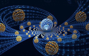 Сферы с волнами на синем фоне, 3д графика 