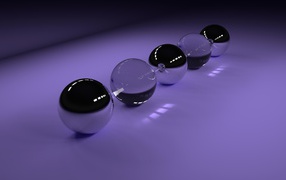 Прозрачные стеклянные шары на фиолетовом фоне, 3д графика