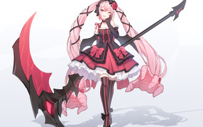 Девушка аниме с длинными розовыми волосами