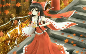 Девушка Рейму Хакурей  в красивом платье аниме Тохо