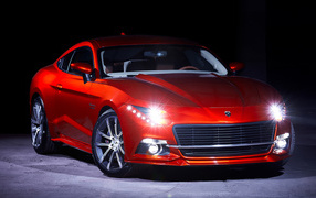 Красный автомобиль Warszawa M20 GT 2018 года с включенными фарами