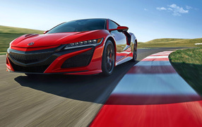 Дорогой красный автомобиль Acura NSX, 2019 на трассе