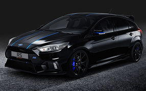 Black car Ford Focus RS, 2018 on a gray background
