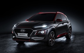 Stylish 2018 Hyundai Kona with headlights on
