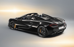 Черный спортивный автомобиль McLaren 570S Spider вид сзади
