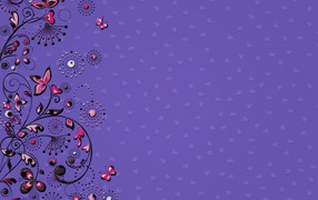 Узоры с бабочками и сердечками на фиолетовом фоне