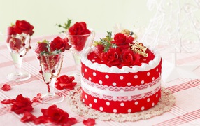 Beautiful red cake with flowers for Christmas 2019