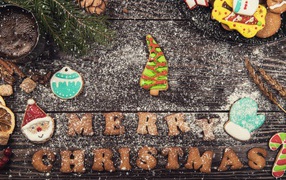 Christmas cookies on wooden background