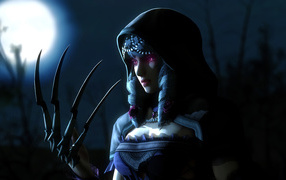 Фантастическая девушка с длинными когтями на руках