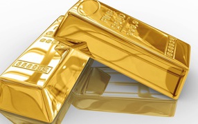 Два больших слитка золота отражаются в поверхности 
