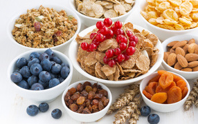 Flakes for breakfast with nuts, berries and dried fruits